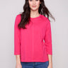 Paradise pink 3/4 sleeve top with front seam detail by Charlie B.