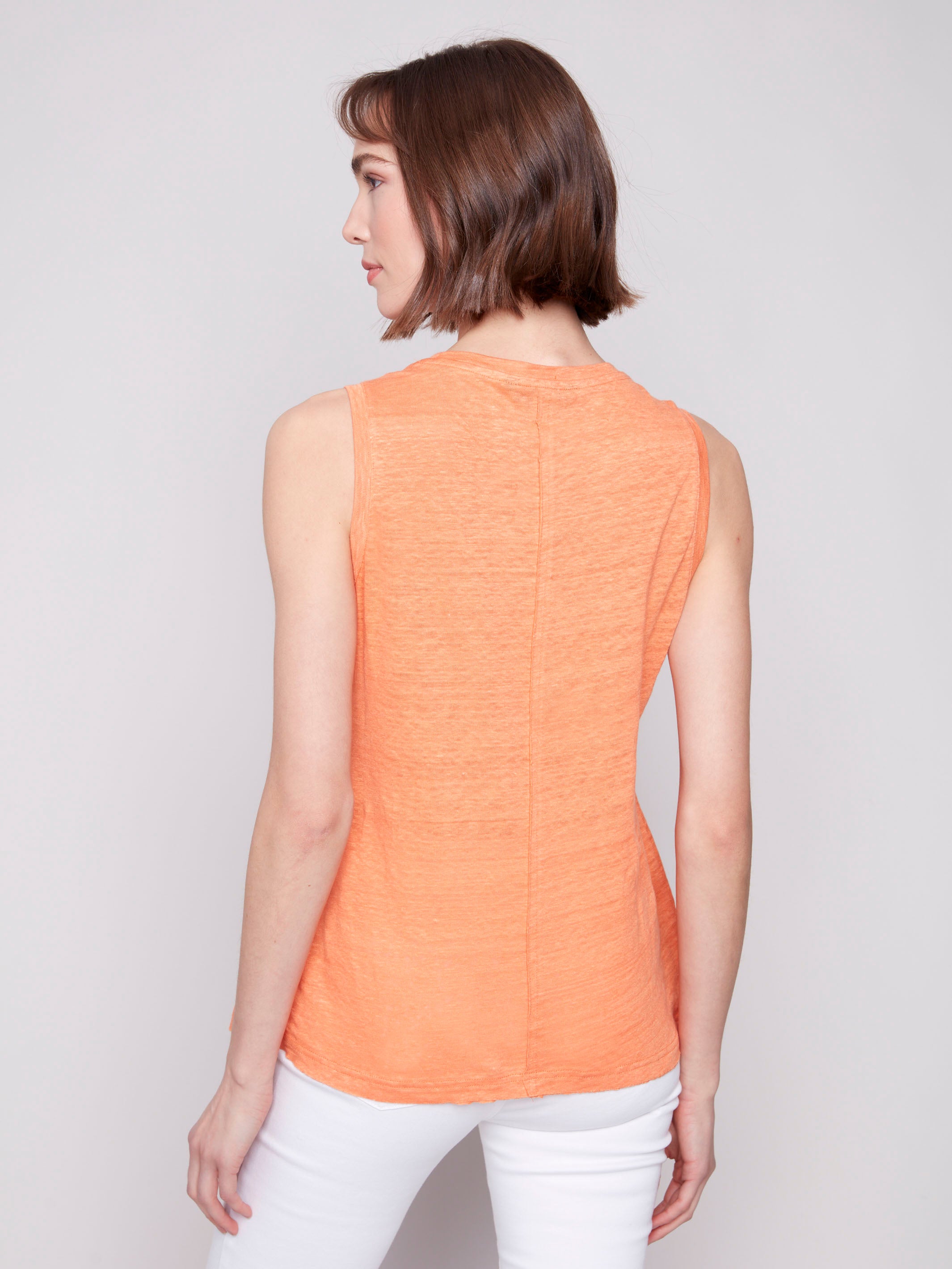 Chic linen blend papaya top for a breezy style by Charlie B.