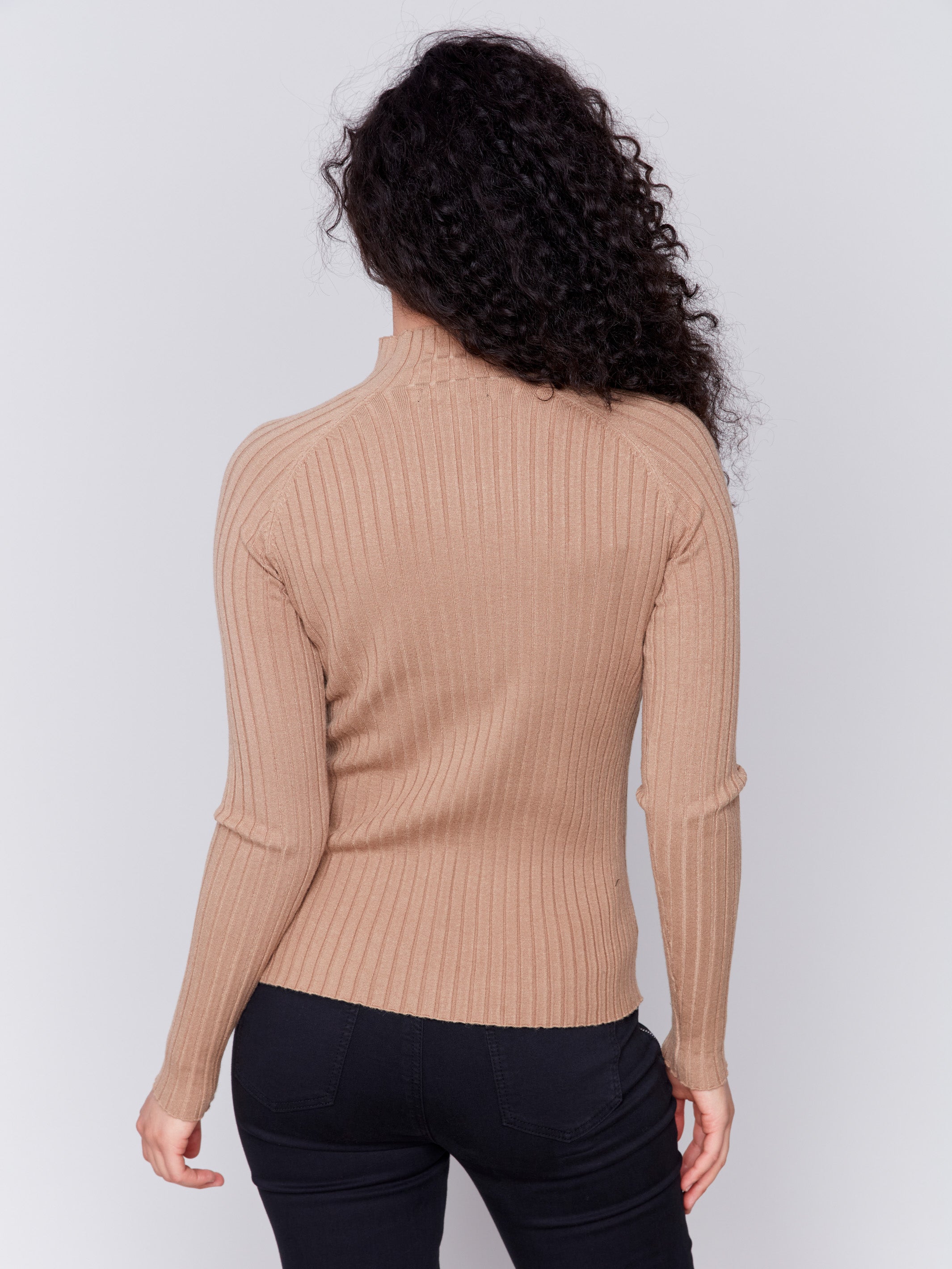 Truffle ribbed knit sweater with a mock neck and long sleeves by Charlie B.