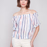 Blouse with elasticated neckline and vibrant stripes by Charlie B.