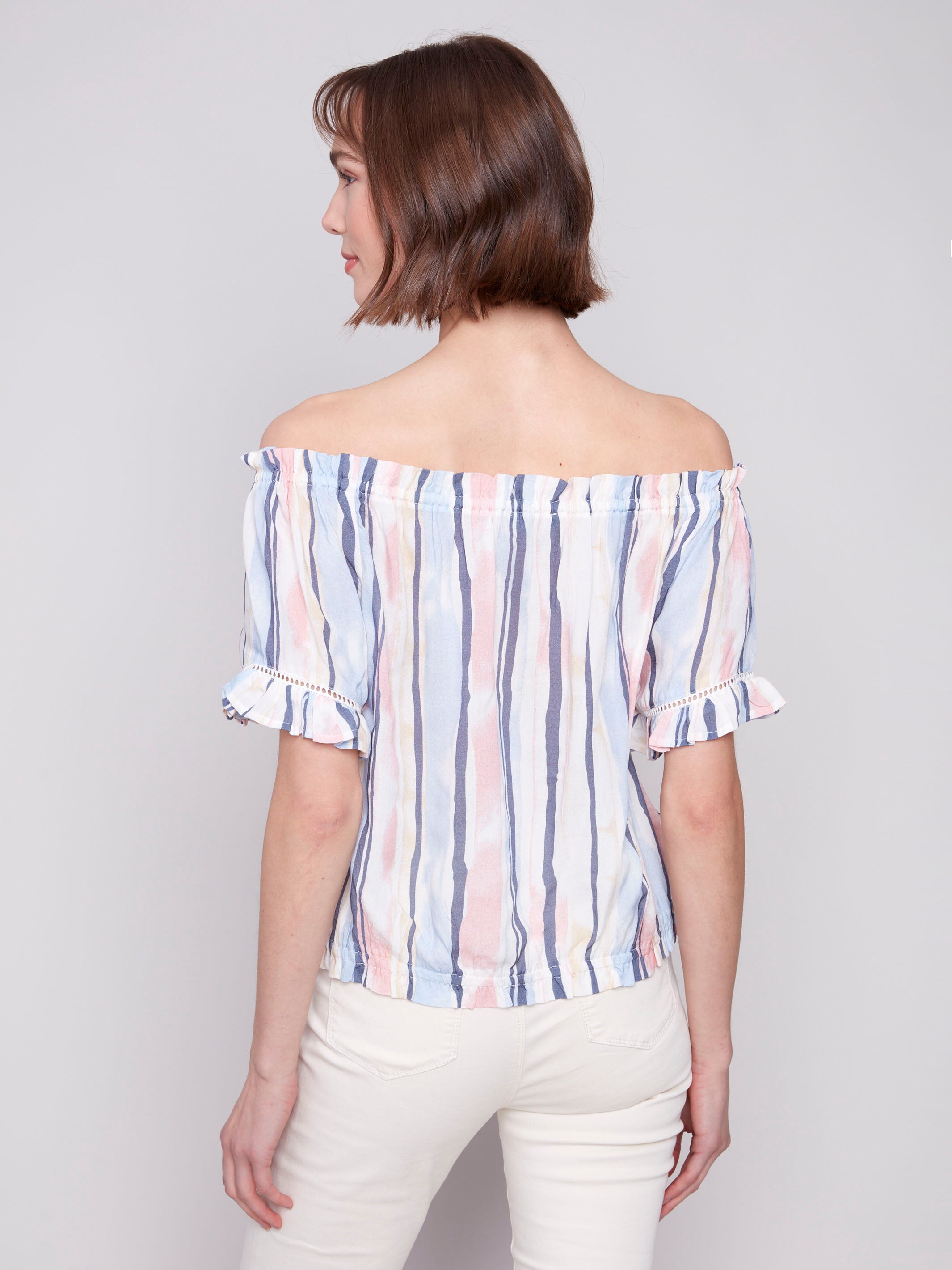 Striped blouse with unique round neckline by Charlie B.