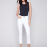 White twill pants with a skinny fit and cropped length, featuring a stylish look by Charlie B.