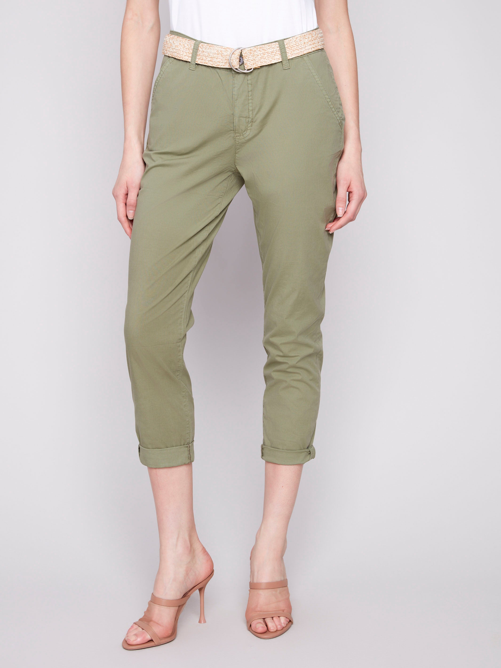 Cuffed hem adds a trendy touch to these celadon pants by Charlie B.