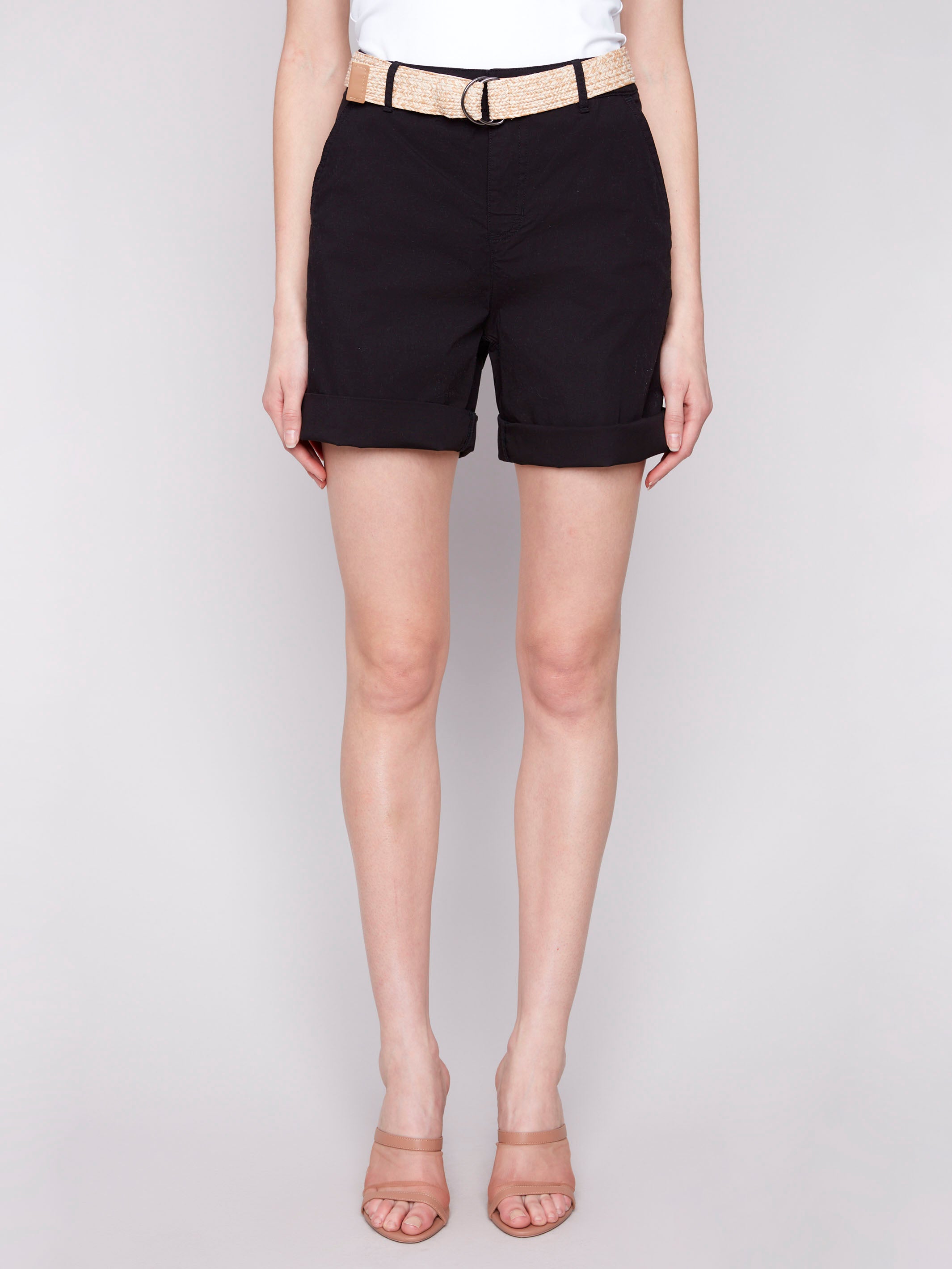 Chic black shorts featuring a woven belt for added style by Charlie B.