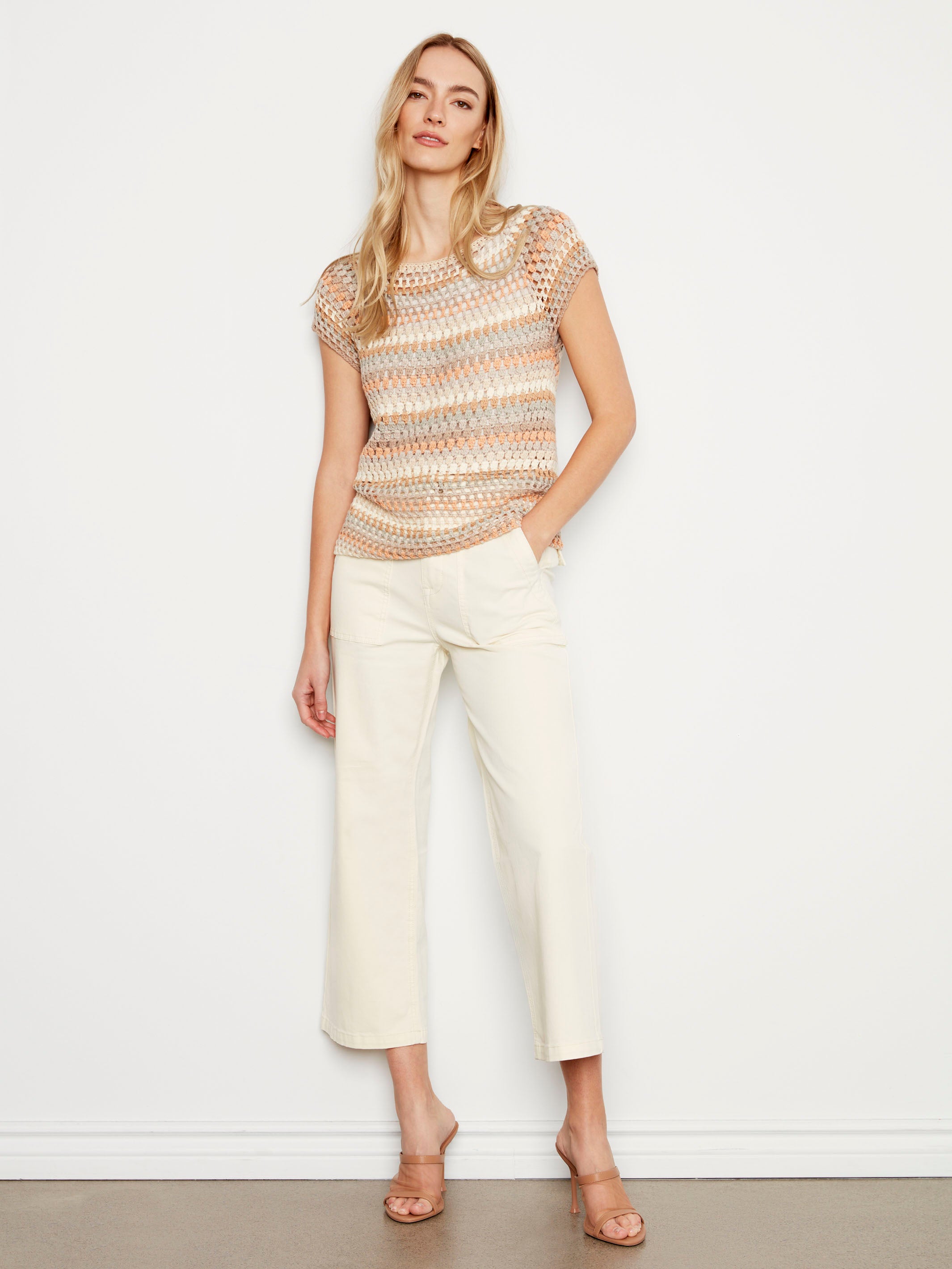 Cropped Utility Pocket Twill Pants - Natural