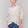 Natural crochet cardigan featuring a V neckline by Charlie B.