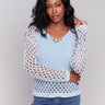 Denim-colored sweater featuring a stylish V-neck by Charlie B.