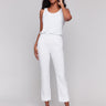 White capri pants with hem slit and side pockets by Charlie B.