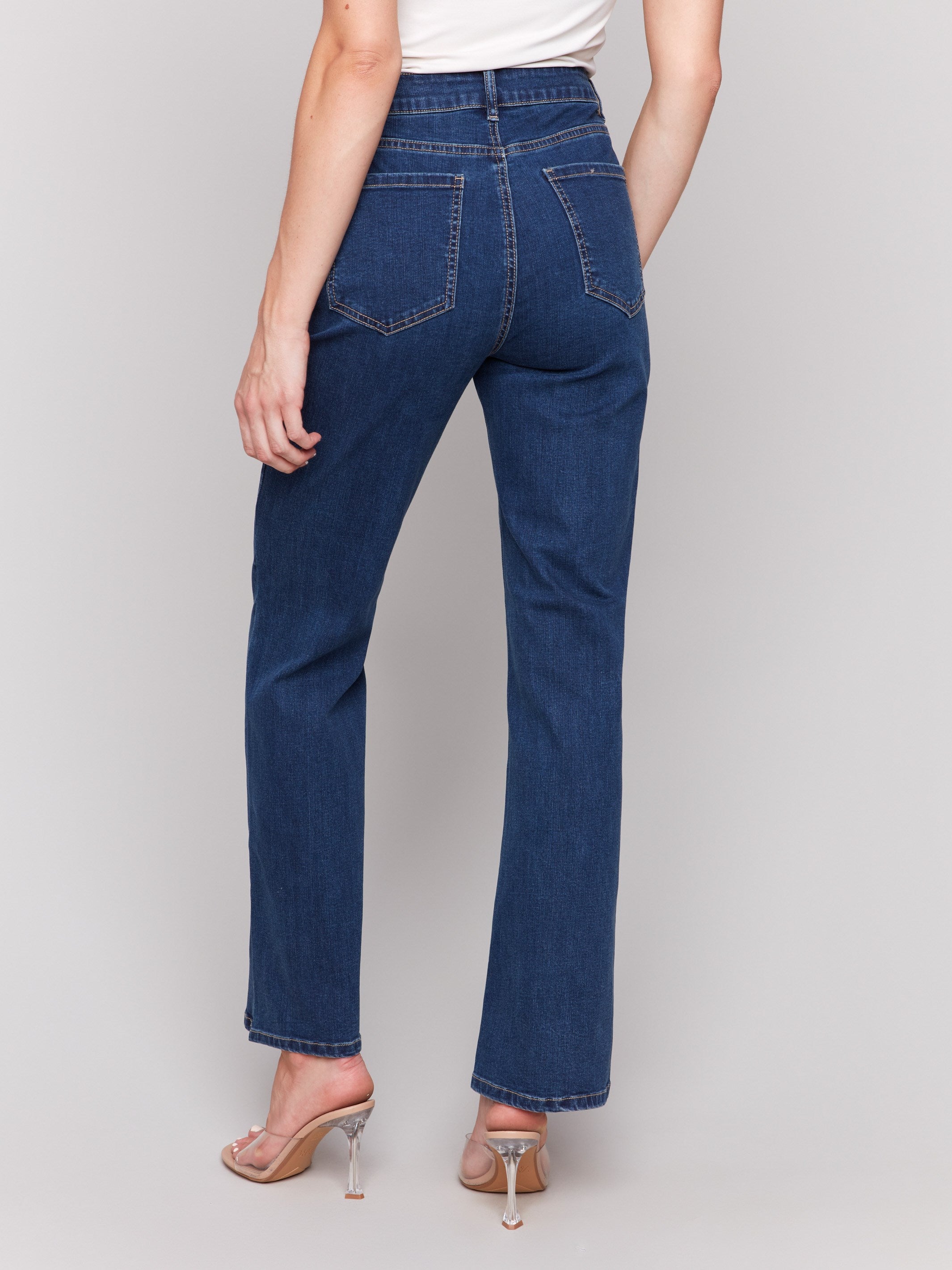 Indigo Celine flare leg jeans with a classic five-pocket design by Charlie B.