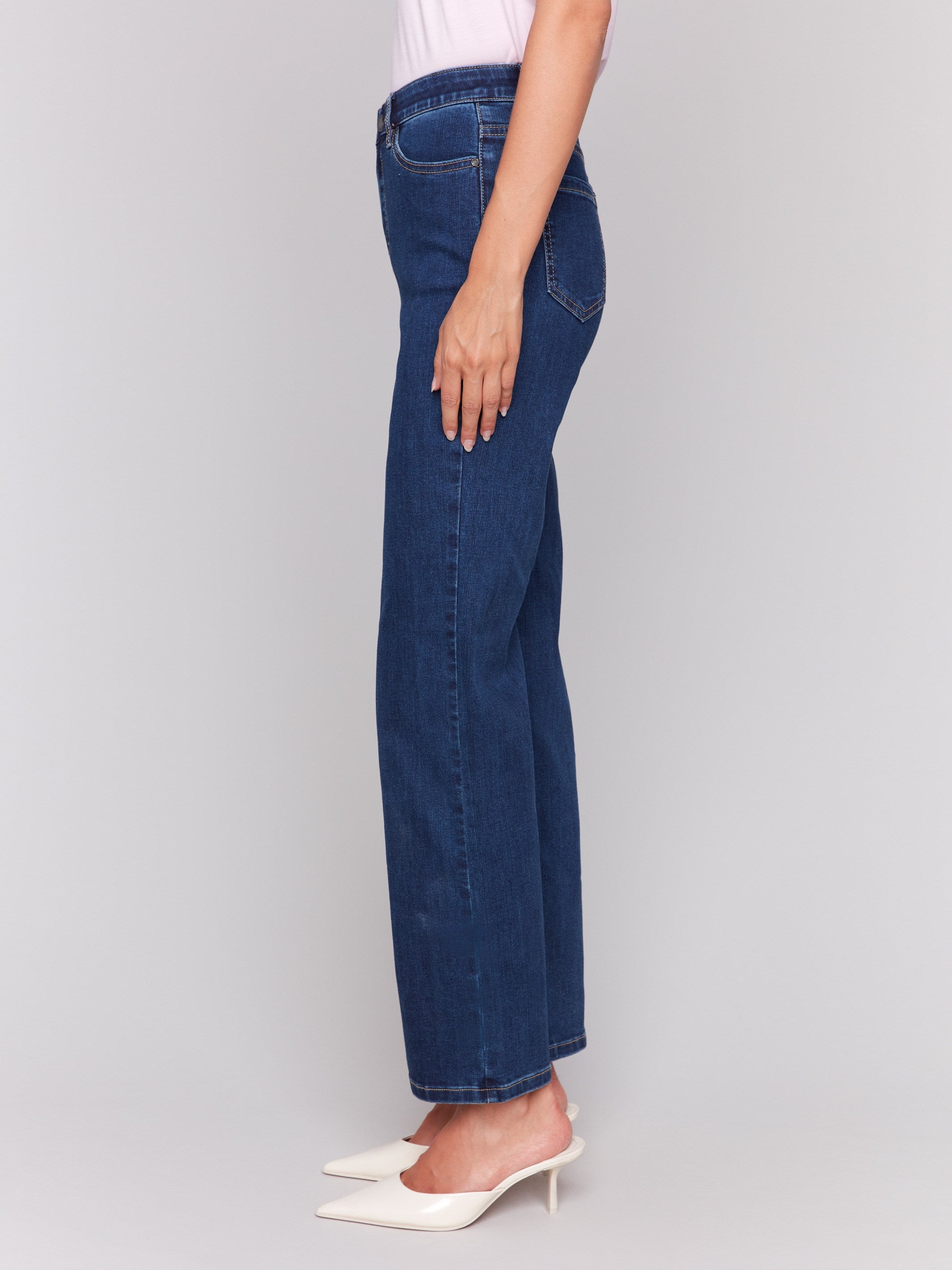 Indigo straight-leg jeans with classic five-pocket design and elastic waistband by Charlie B.