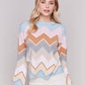 Colorful chevron stripe sweater with bell sleeves and a crew neckline by Charlie B.