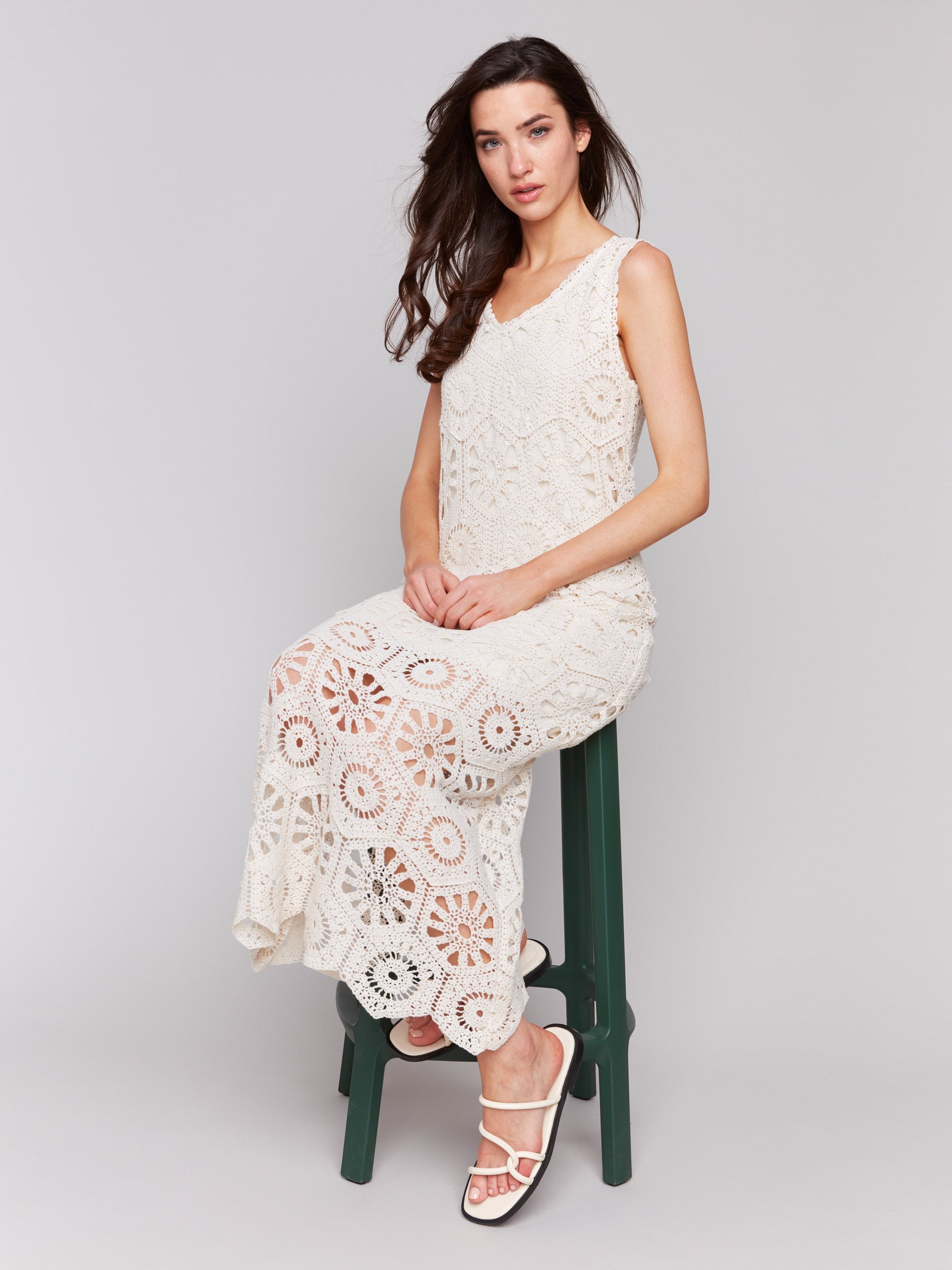 Cotton lining adds comfort to the crochet maxi dress by Charlie B.