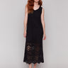 Black crochet maxi dress with ankle length elegance by Charlie B.