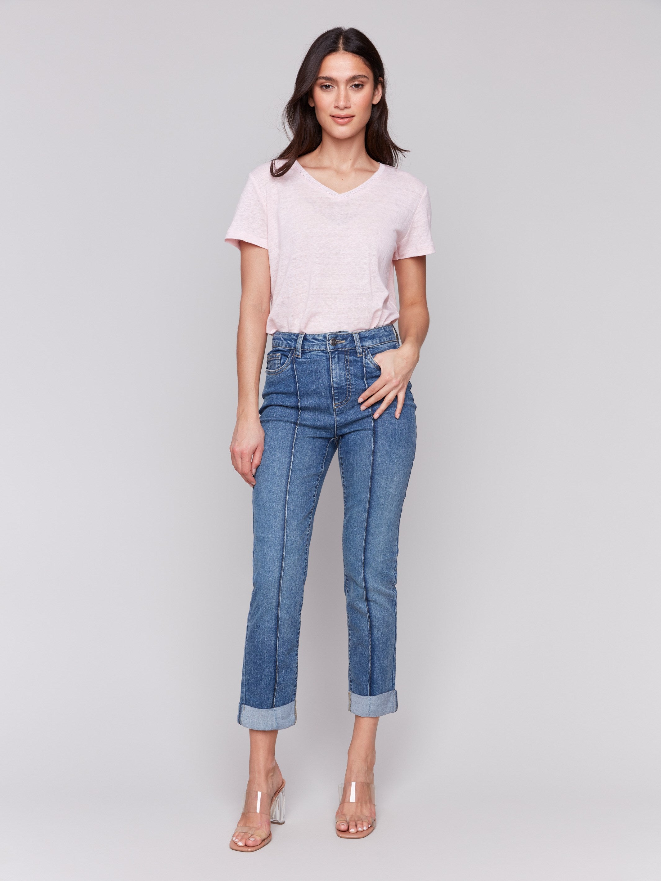 Stretch denim medium blue jeans with a straight fit by Charlie B.