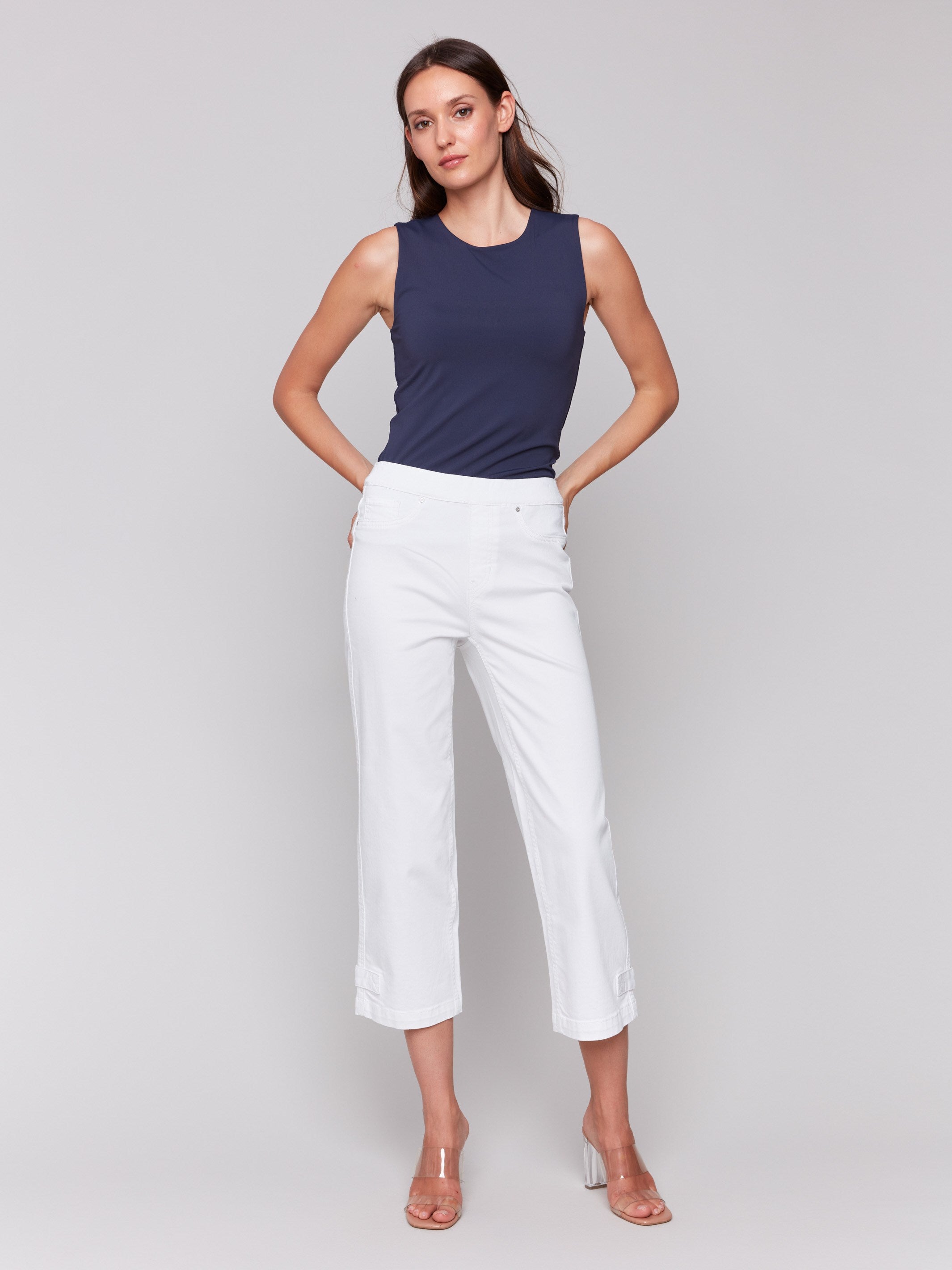 White twill pants featuring a straight leg fit by Charlie B.