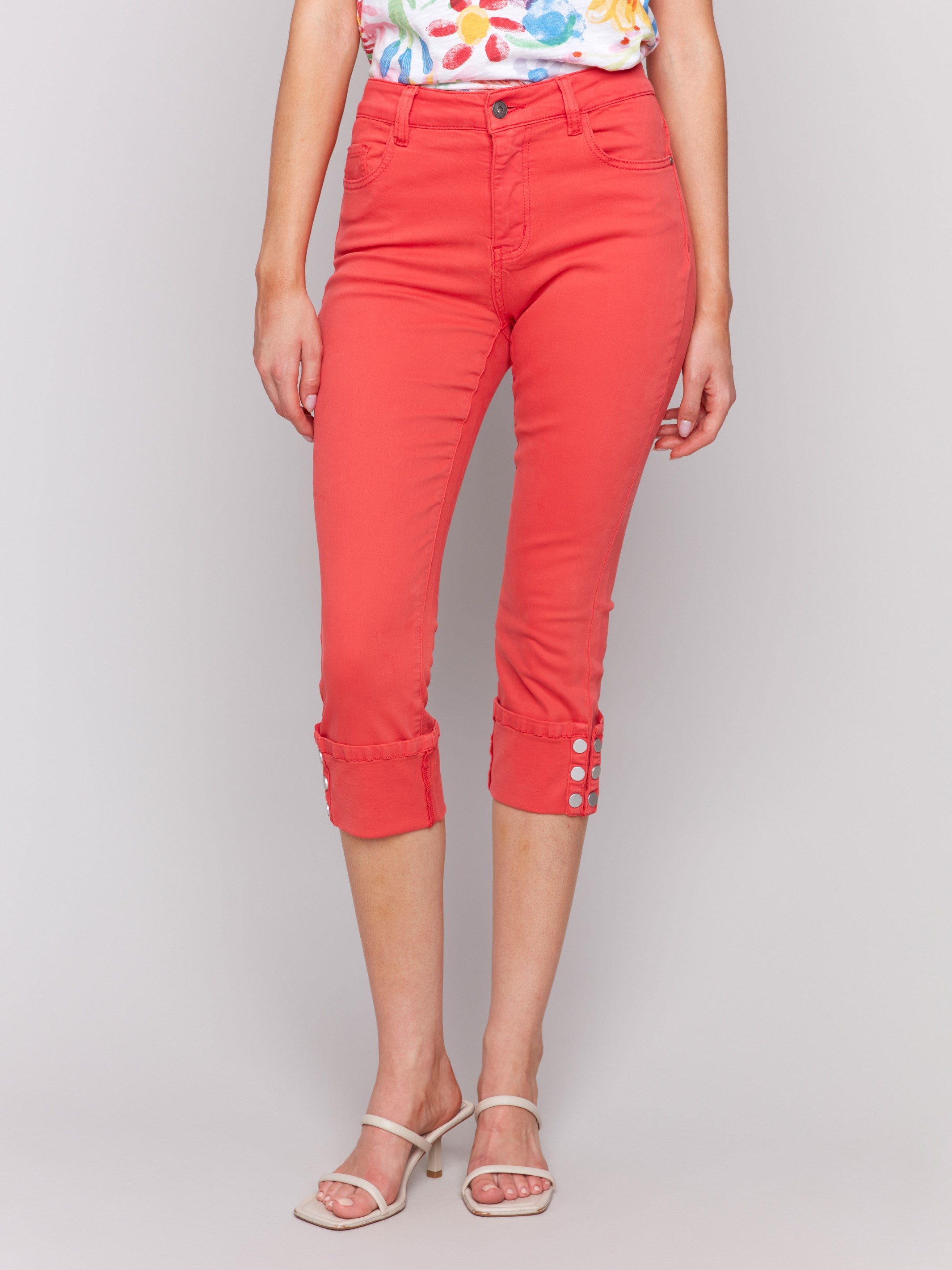 Cropped length twill jeans featuring a regular rise waist, ideal for casual outings by Charlie B.