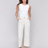 Natural-colored cropped pants with straight fit and stretch twill fabric by Charlie B.