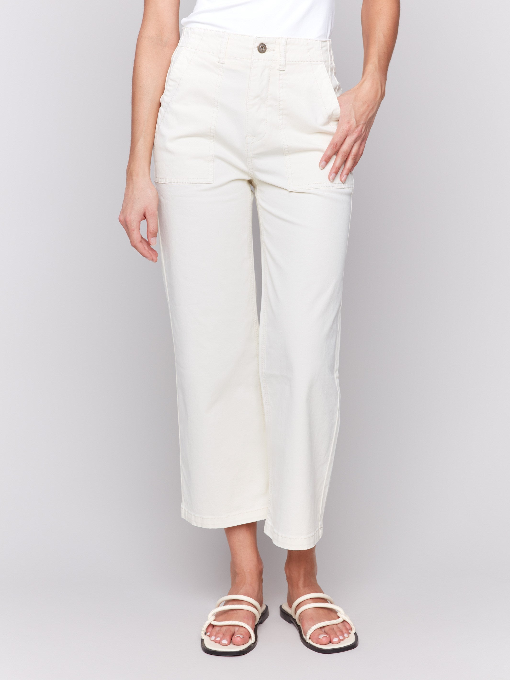 Cropped twill pants featuring utility style pockets and a straight fit by Charlie B.