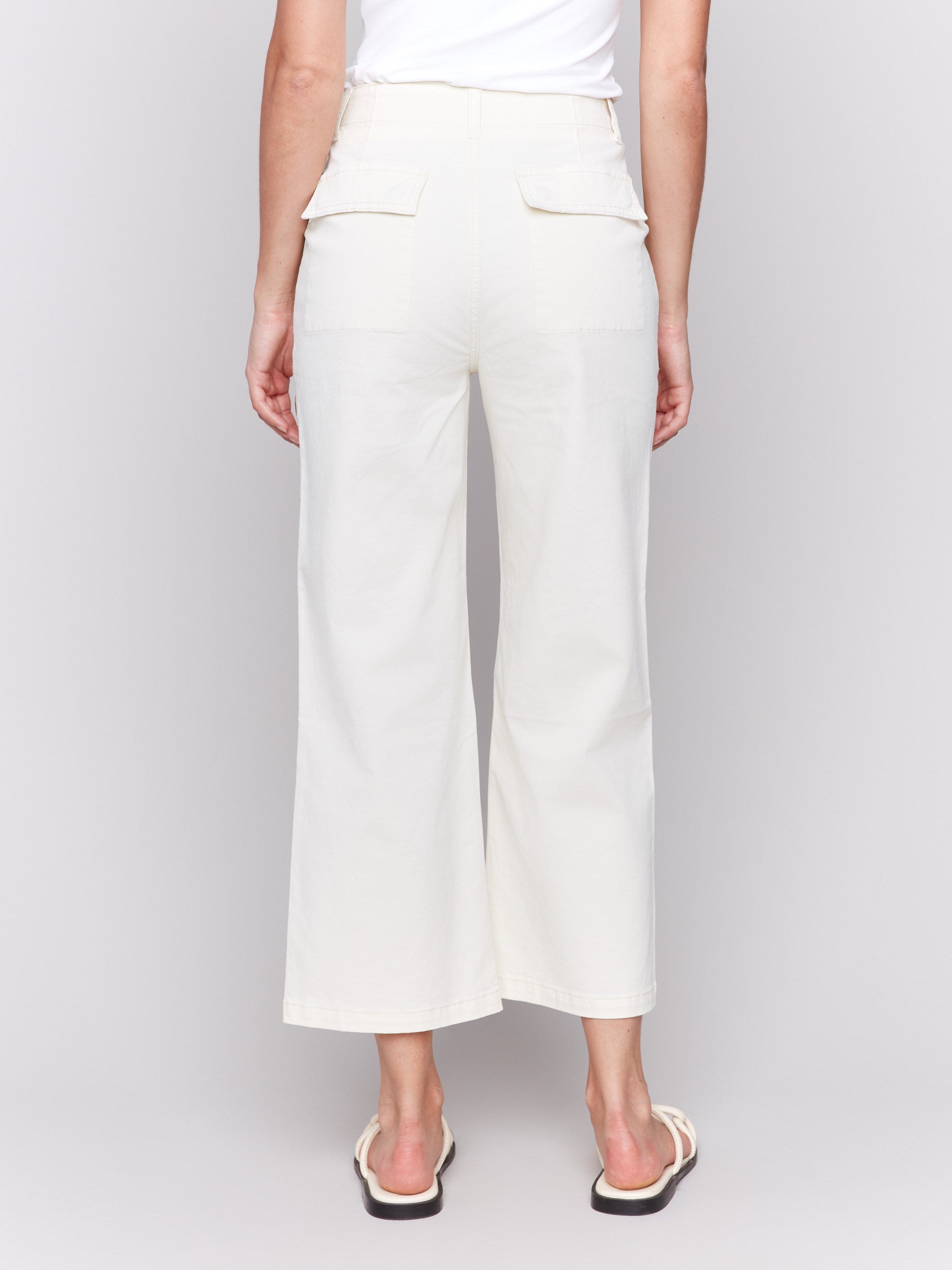 Straight leg cropped pants in natural color with utility pockets by Charlie B.