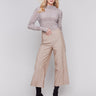 Beige cropped wide-leg pants with a side zipper closure by Charlie B, perfect for professional or casual settings.