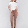 Truffle brown slim-leg twill jeans with a cuffed hem and a classic five-pocket design by Charlie B.