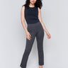 Charcoal grey cuffed ponte pants featuring a straight leg fit, with welt pockets and a cuffed hem by Charlie B.