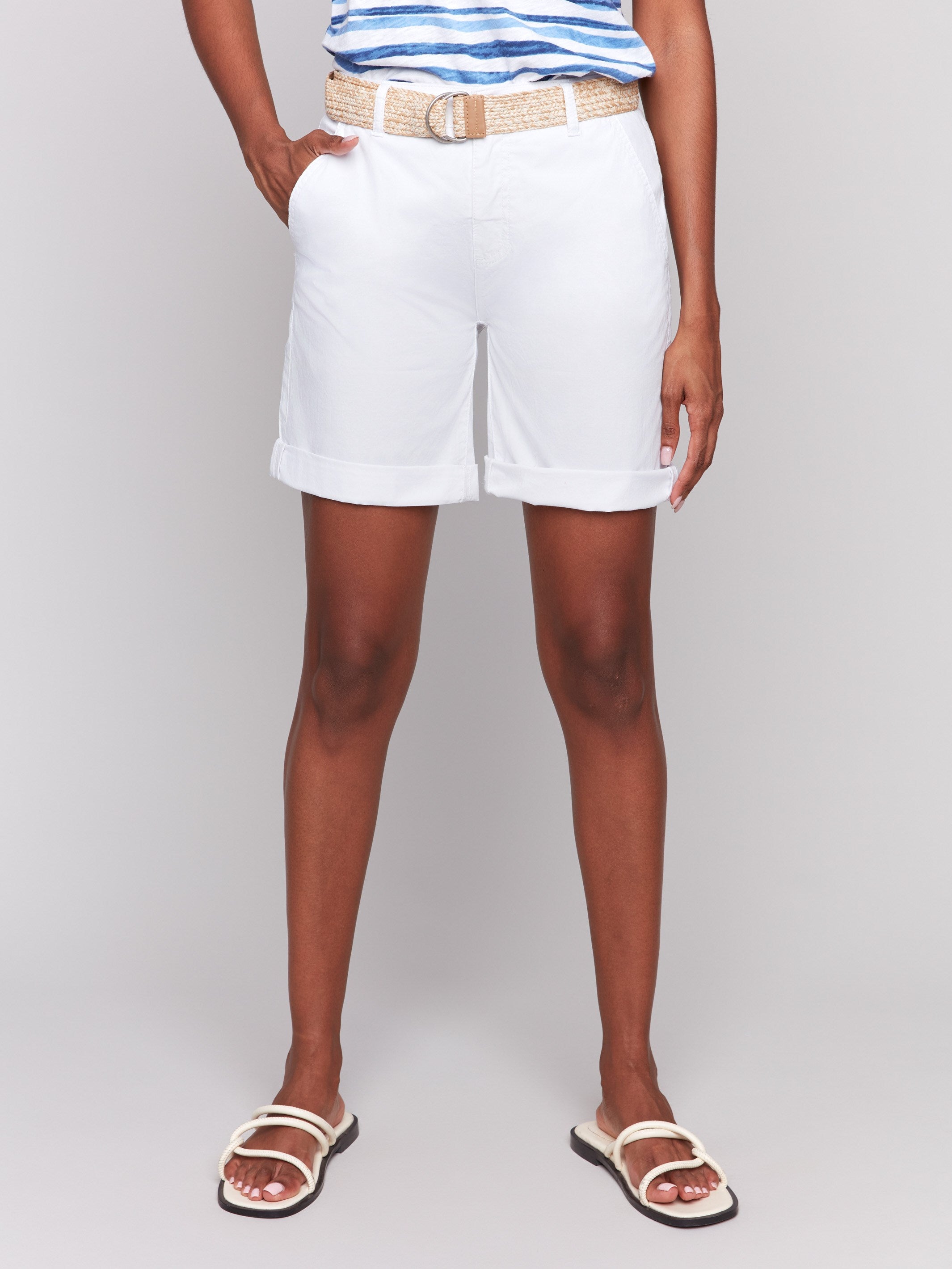 Stylish shorts with a woven belt and stretch twill fabric by Charlie B.