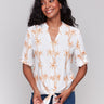 Papaya blouse with a stylish V-neckline by Charlie B.