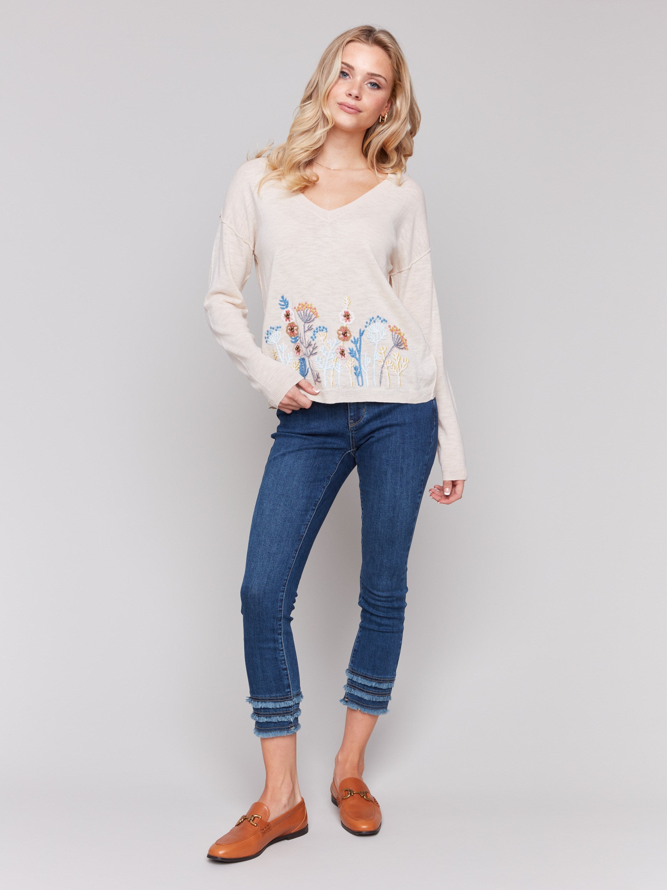 Cotton sweater featuring long sleeves by Charlie B.