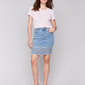 Denim skort with slim fit design and built-in shorts by Charlie B.