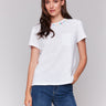 White cotton T-shirt with a crew neckline, designed by Charlie B.