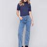 Medium blue flare jeans with heart-shaped front pockets by Charlie B.