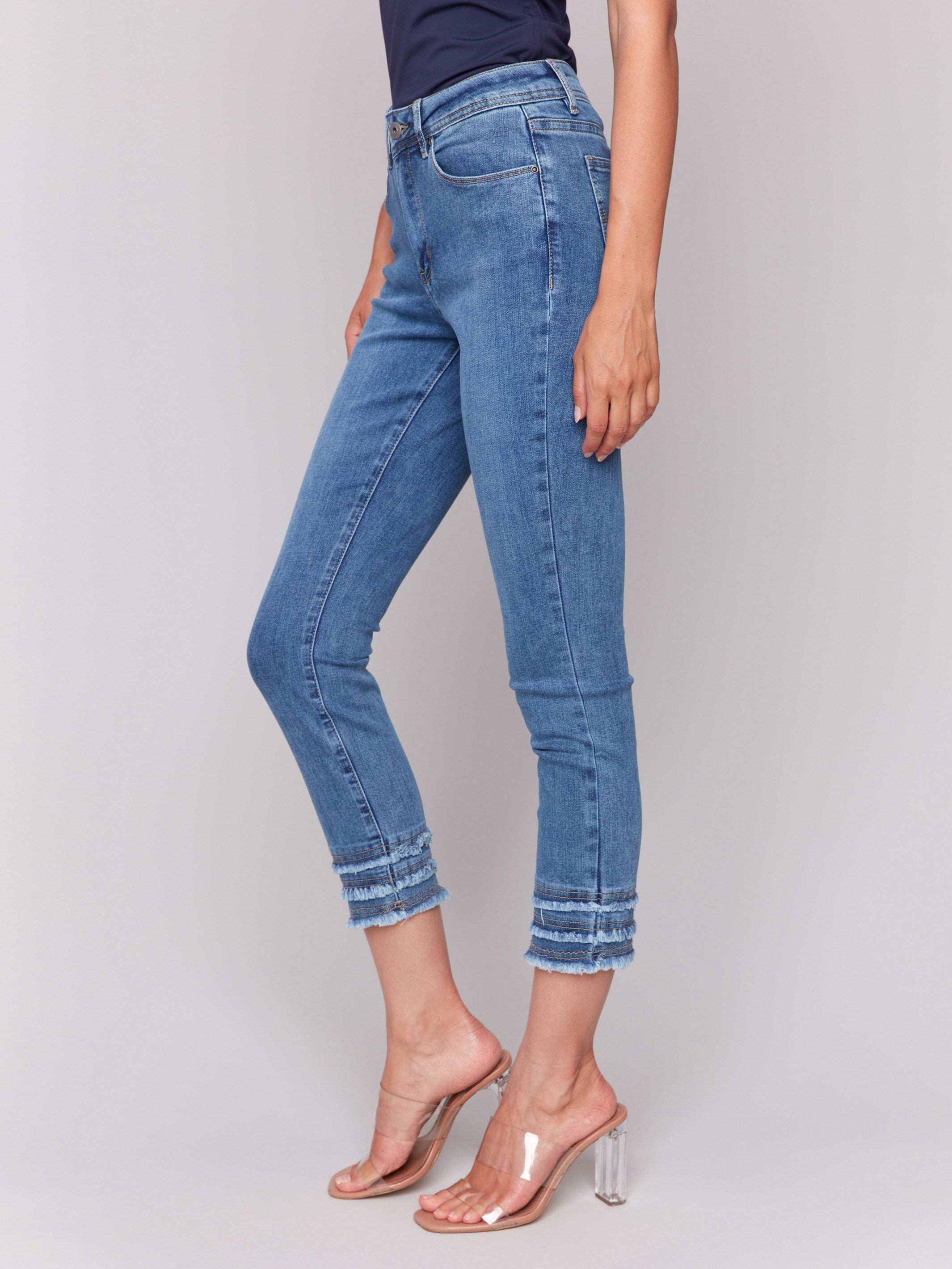 Denim pants in medium blue with regular rise waist by Charlie B.