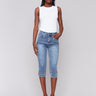 Medium blue Capri jeans with a slim leg, perfect for any occasion by Charlie B.