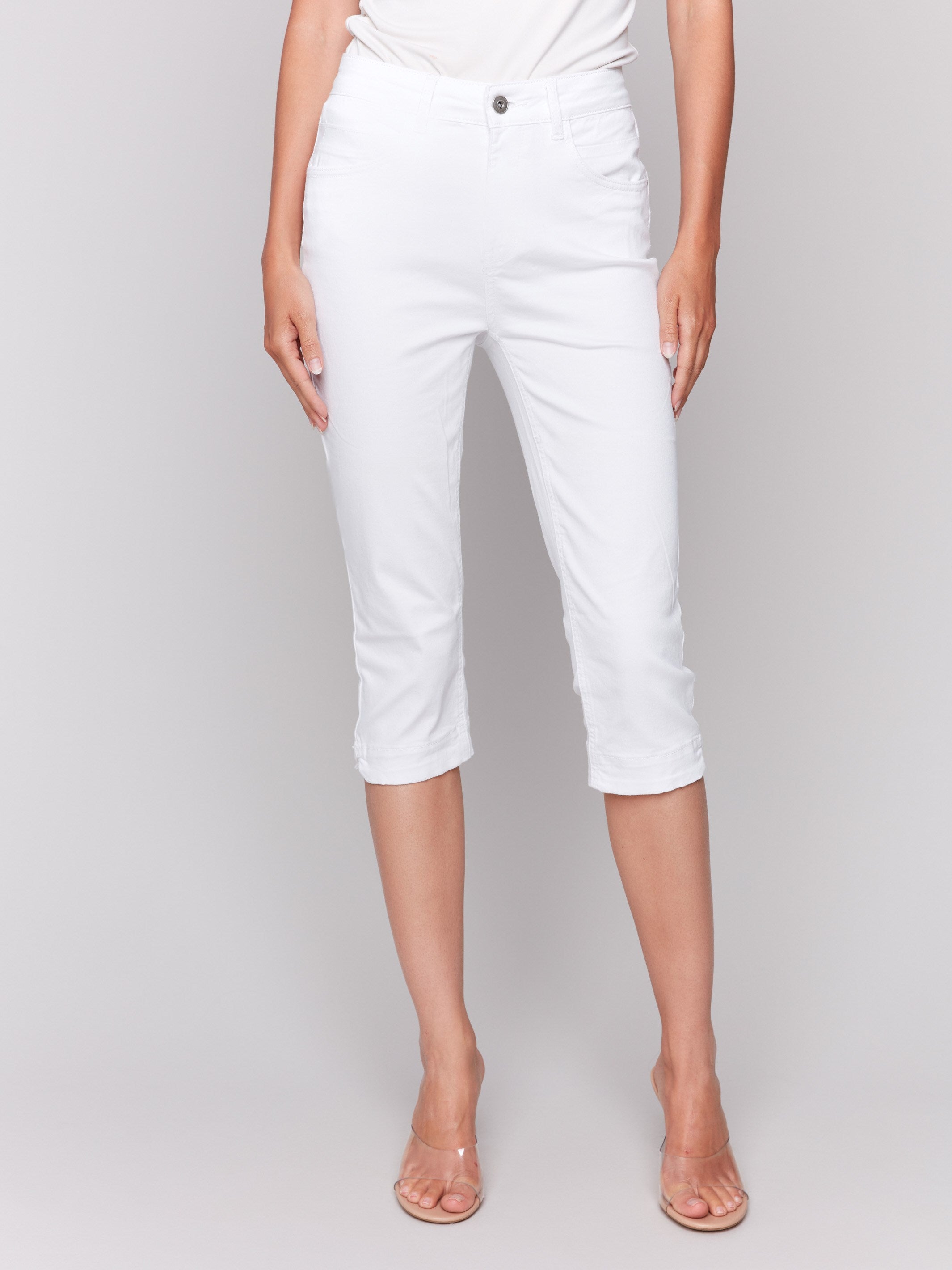 Knee-high capri twill pants with five-pocket style by Charlie B.