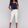 Natural capri pants with a slim leg fit and stretch twill fabric by Charlie B.