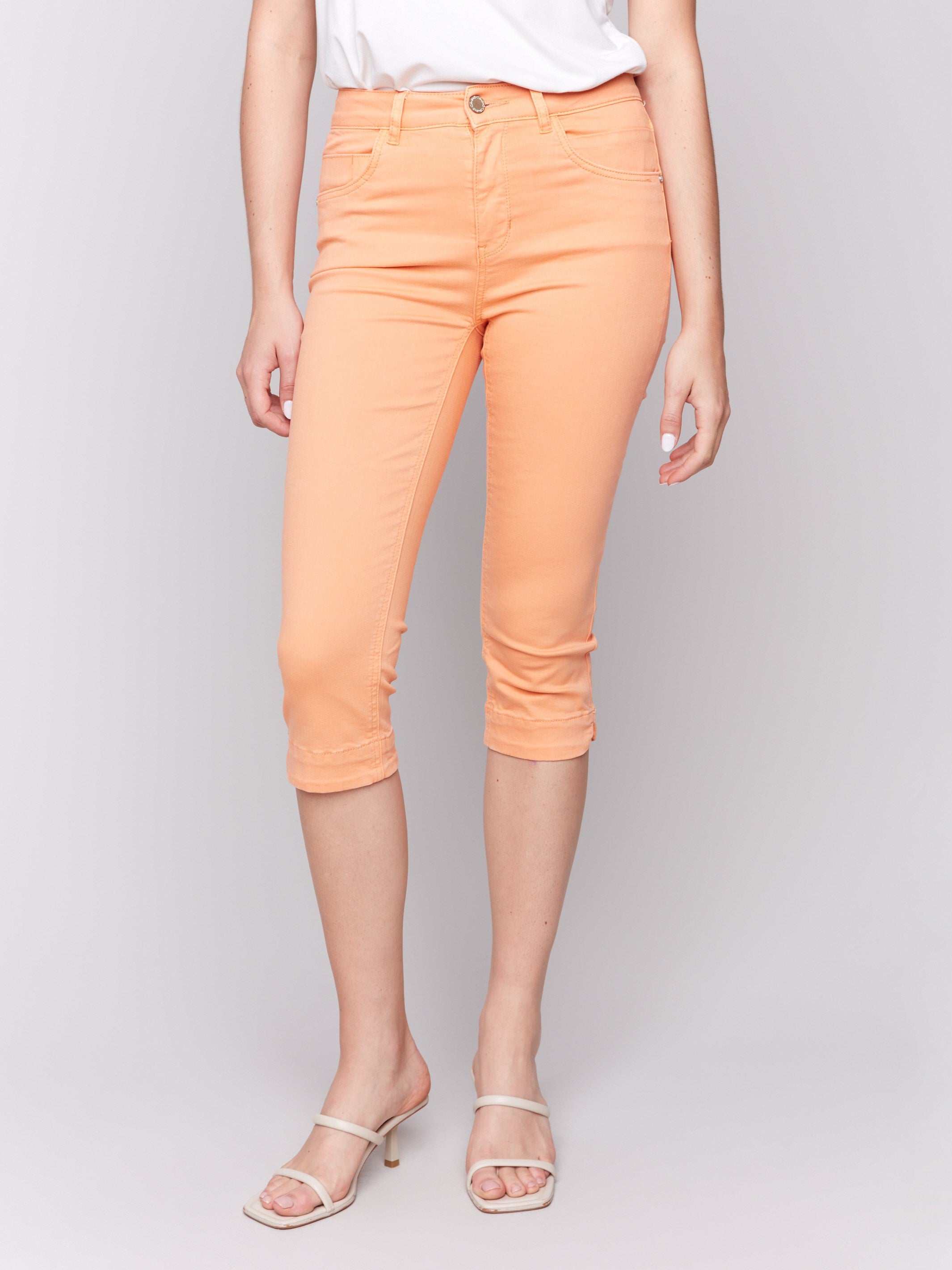 Knee-high cropped design in vibrant papaya color by Charlie B.