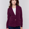 Mulberry corduroy blazer with a single-button closure and flap pockets by Charlie B.