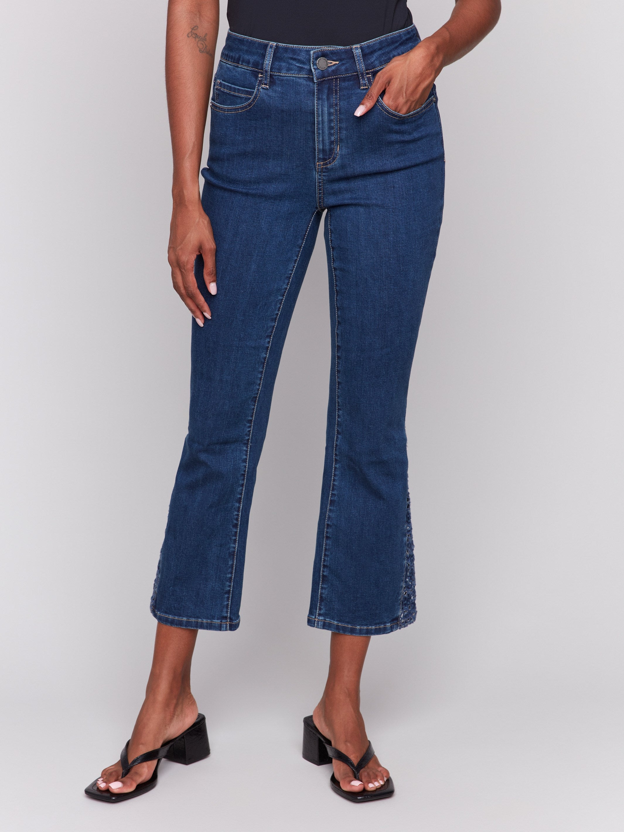 Ankle-length indigo jeans featuring bootcut fit by Charlie B.