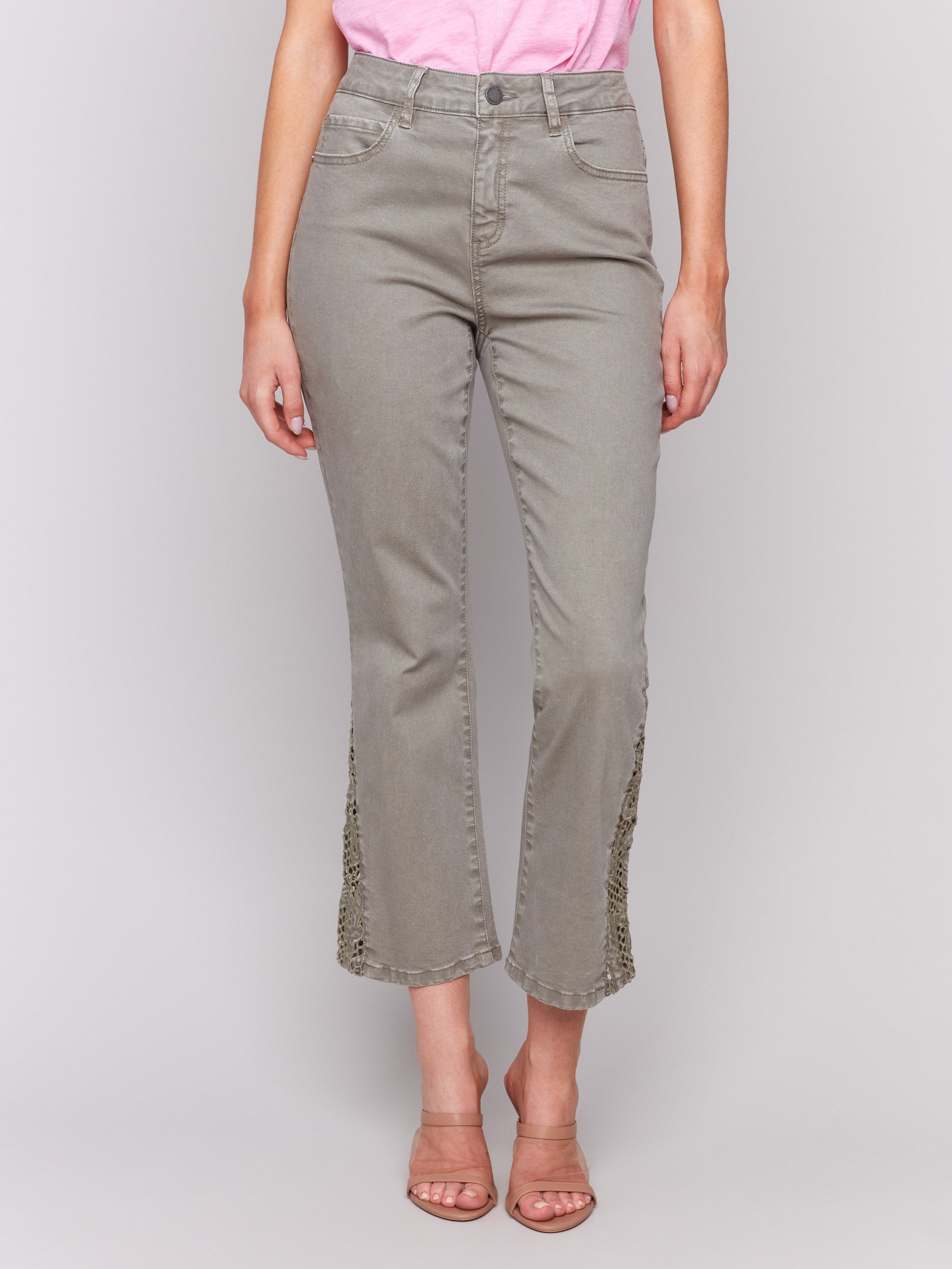 Ankle-length celadon pants with a regular rise by Charlie B.