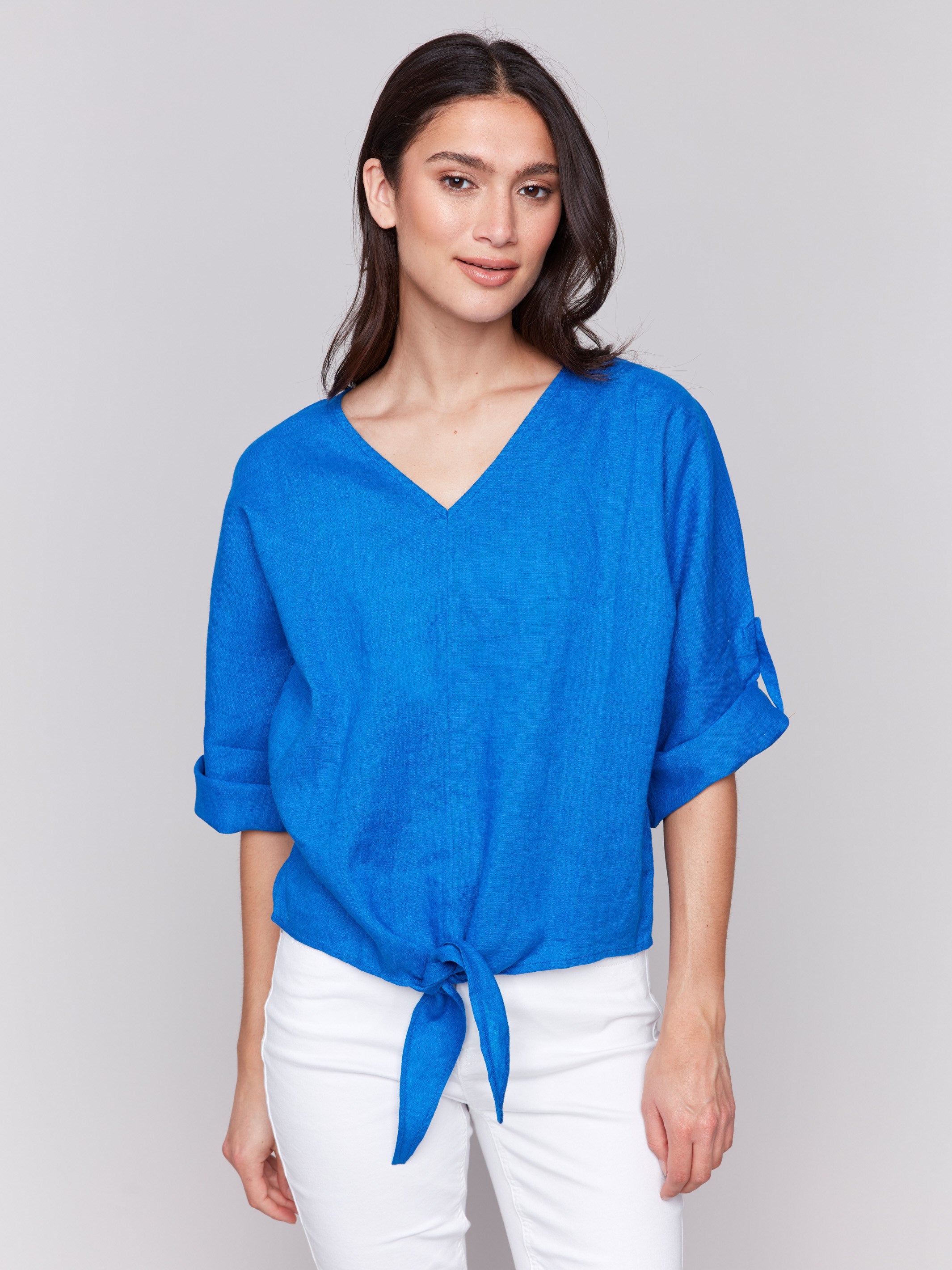 Linen blend top with a stylish V-neckline by Charlie B.