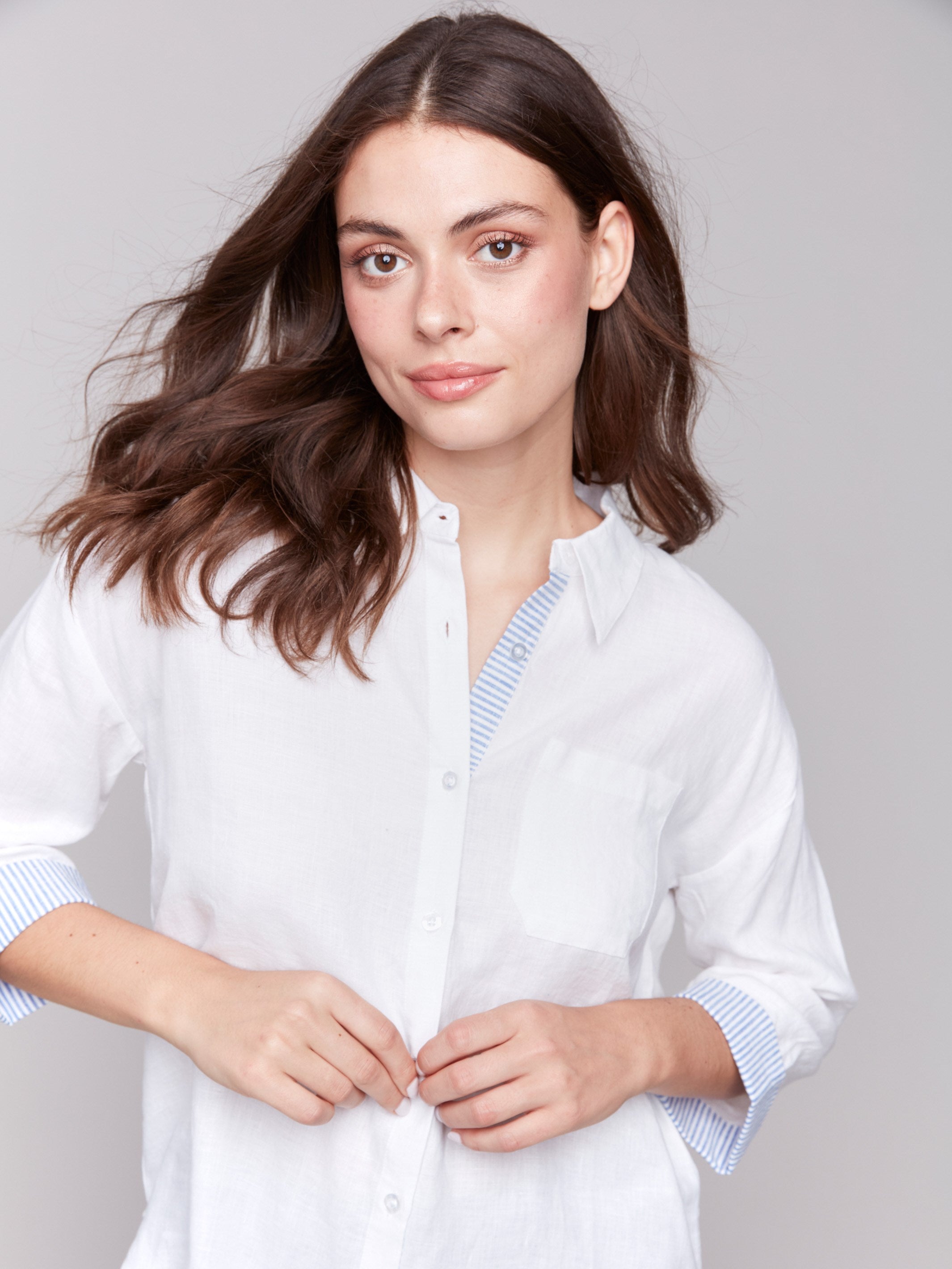 White shirt featuring drop shoulder sleeves for a casual look by Charlie B.