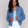 Blue linen blend jacket with a stylish shirt collar by Charlie B.