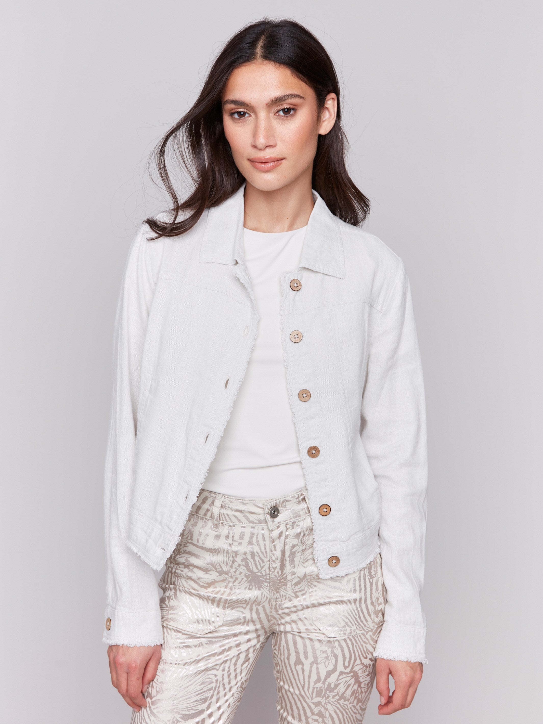 Linen blend jacket featuring a stylish shirt collar by Charlie B.