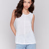 Linen blend top featuring a stylish crew neckline by Charlie B.