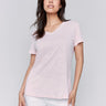 Petal pink V-neck t-shirt with short sleeves and neckband detail by Charlie B.