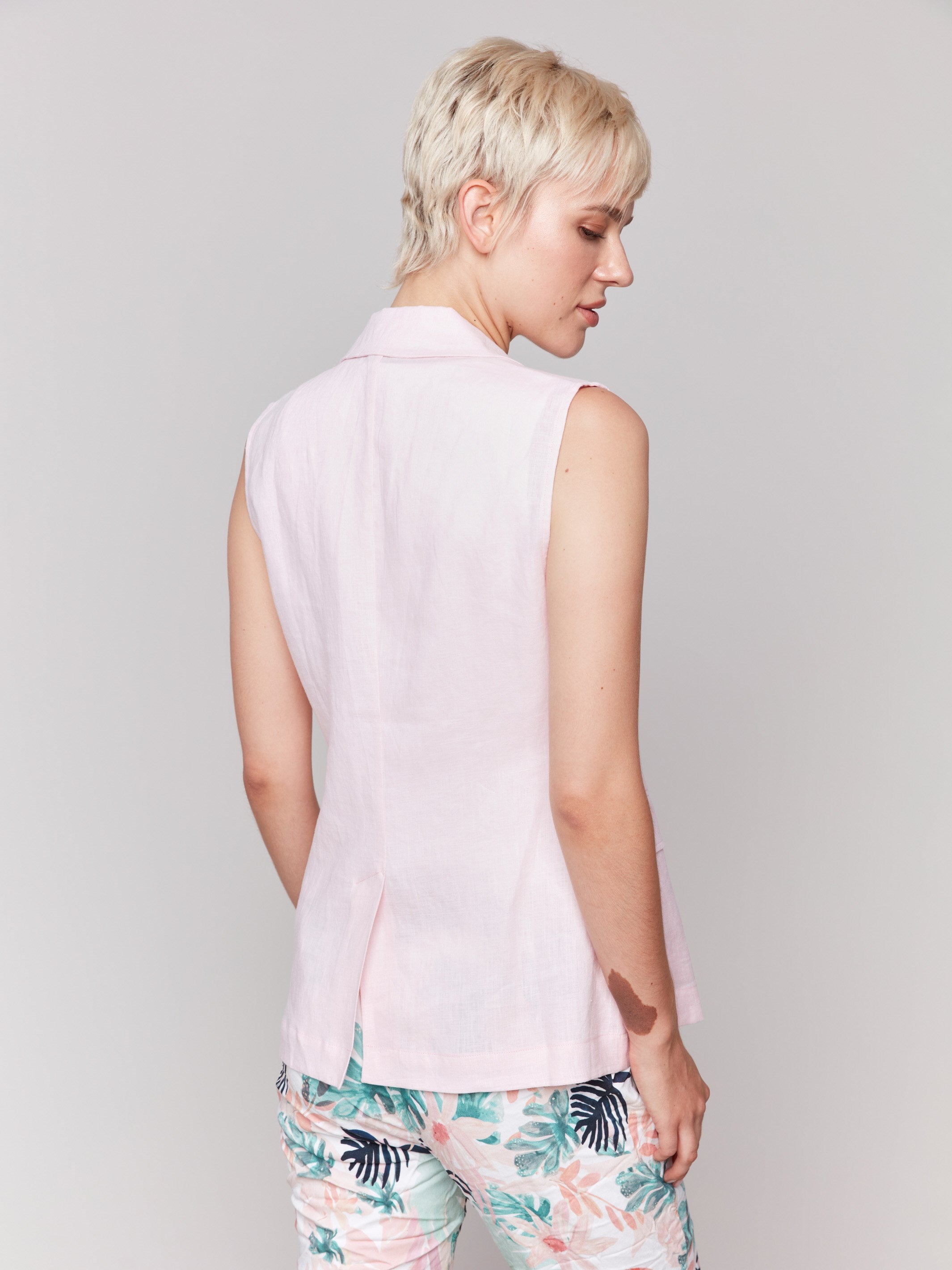 Pink vest in a sleeveless design by Charlie B.