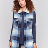 Long plaid boiled wool vest with a button front and large flap pockets by Charlie B.