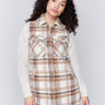 Truffle plaid long boiled wool vest with button closure and front pockets by Charlie B.