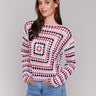 Boatneck crochet top with multicolored design by Charlie B.